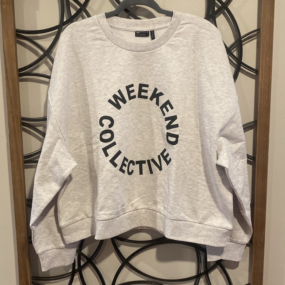 ASOS ice heather gray Weekend Collective oversized logo sweatshirt size 14 NWOT